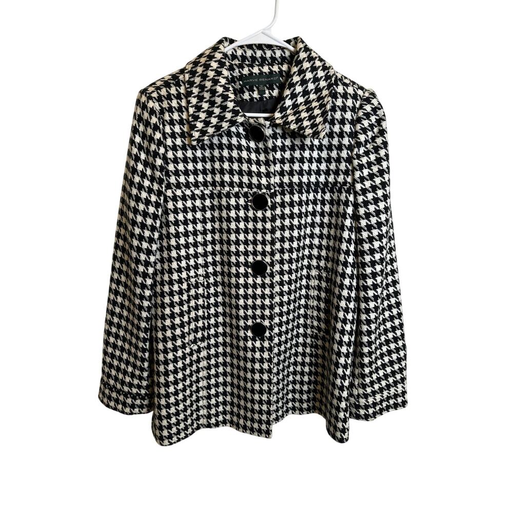 VTG Harve Benard Houndstooth Coat Women's Size 12 Preppy Old Money Classic Luxe